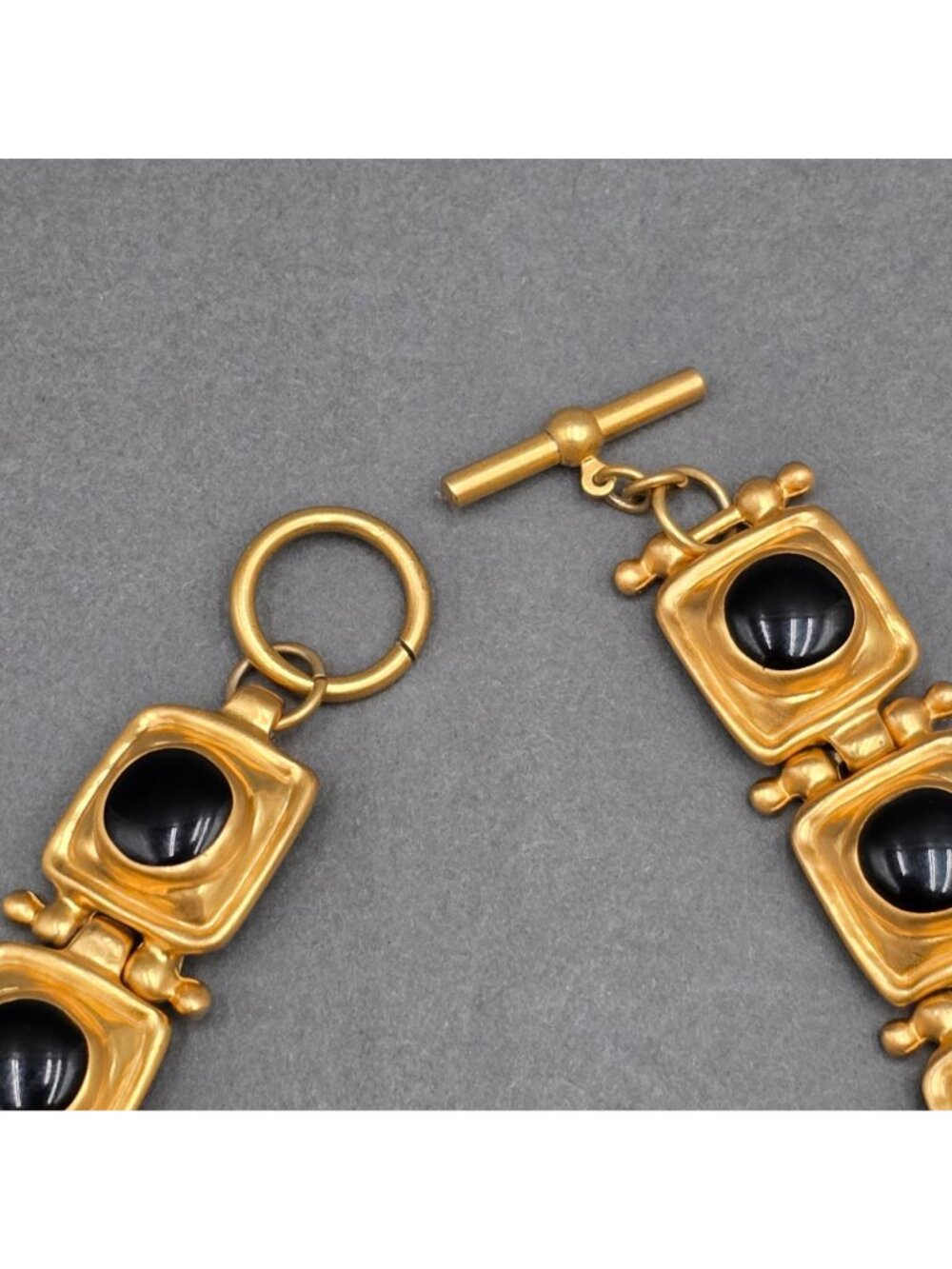 Victorian Revival Book Chain Statement Necklace 30" Gold Tone Black Glass - Picture 5 of 15